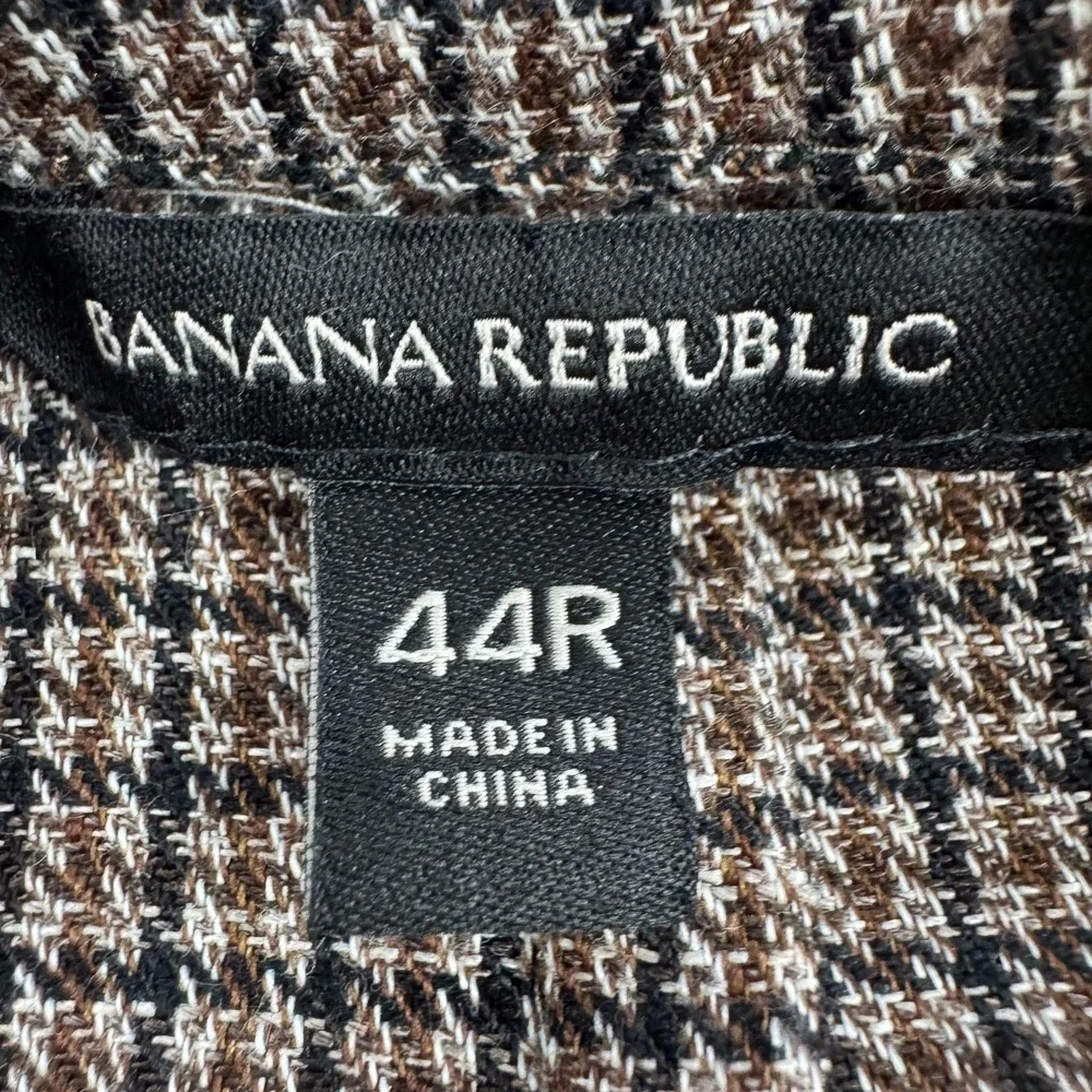 Banana Republic Blazer Mens 44R Brown Check Linen Cotton Tweed Sport Coat Jacket